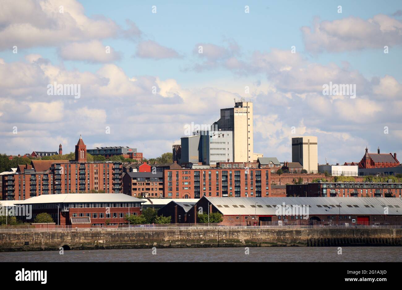 ADM Milling on the south Liverpool skyline viewed from the River Mersey Stock Photo