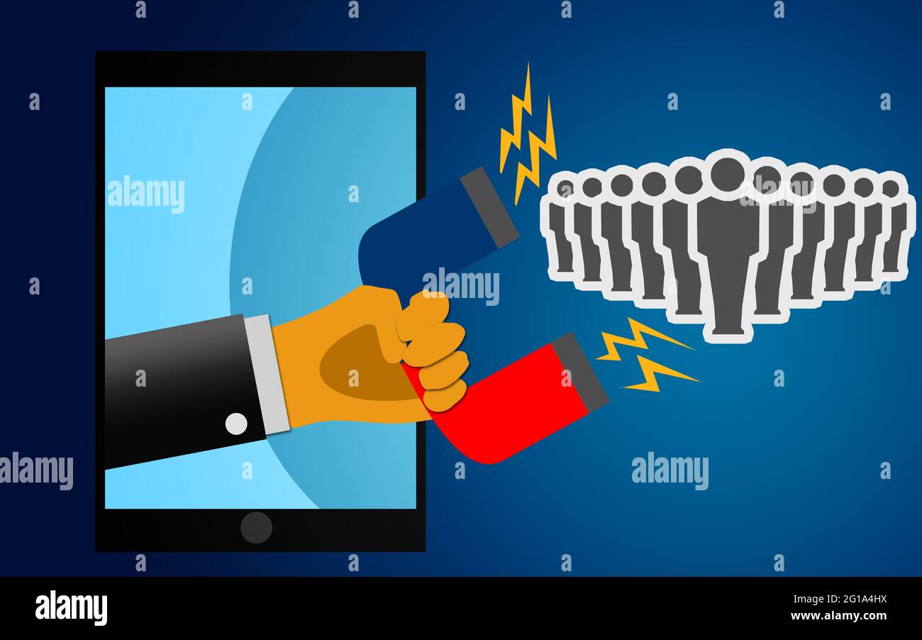 Holding magnet attracting tries to attract new clients, 3D rendering Stock Photo