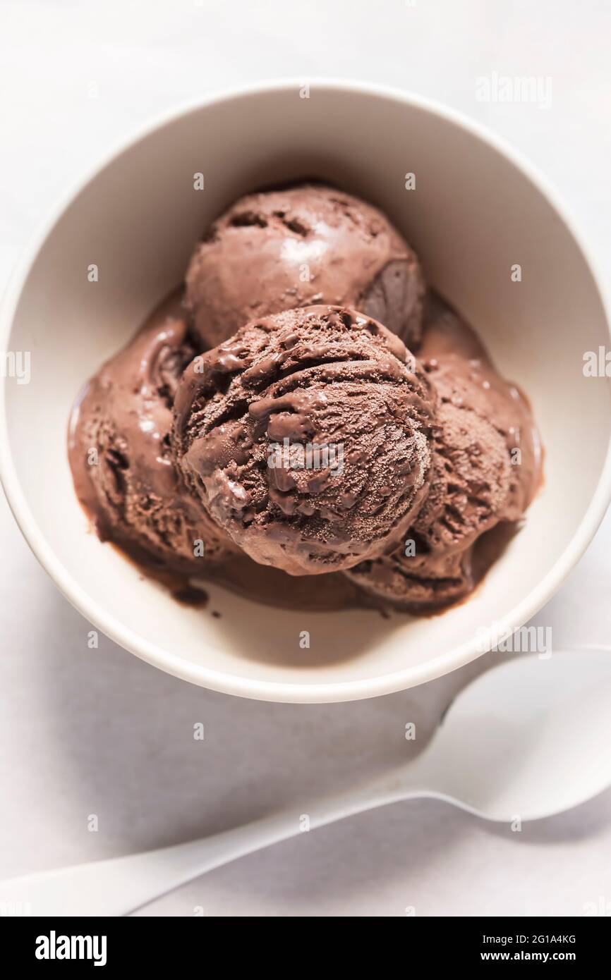 Chocolate ice cream in bowl Stock Photo