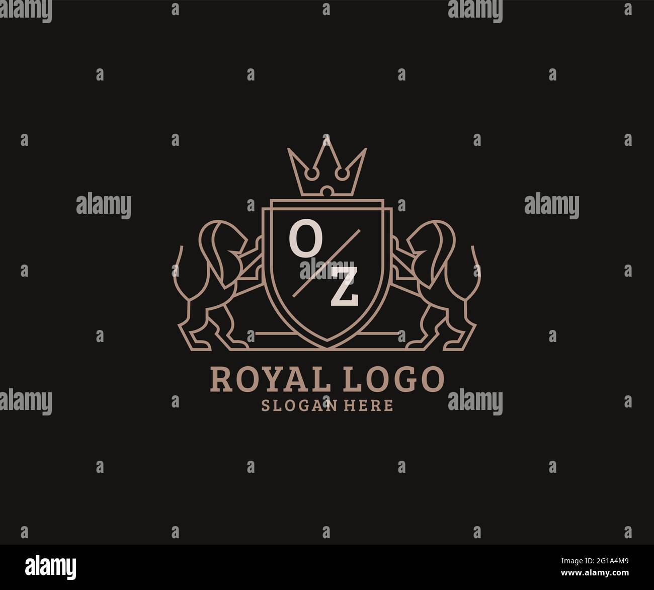OZ Letter Lion Royal Luxury Logo template in vector art for Restaurant, Royalty, Boutique, Cafe, Hotel, Heraldic, Jewelry, Fashion and other vector il Stock Vector