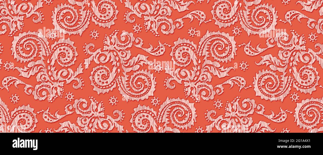 Seamless Paisley pattern in coral tones Stock Photo