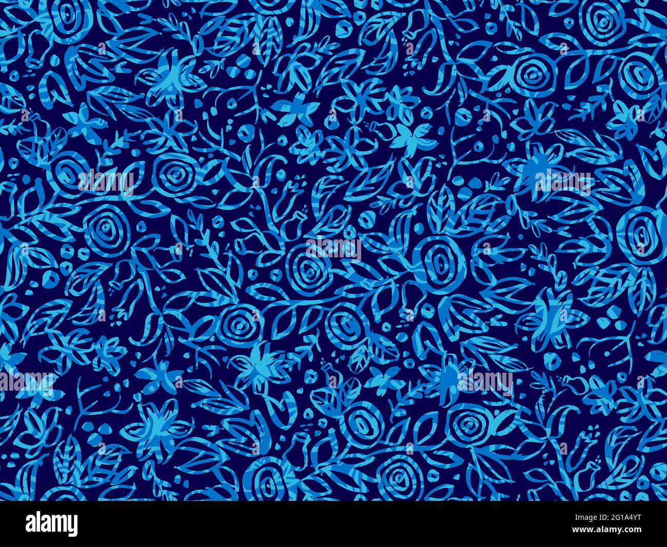 Seamless pattern with Floral motifs in blue tones Stock Photo