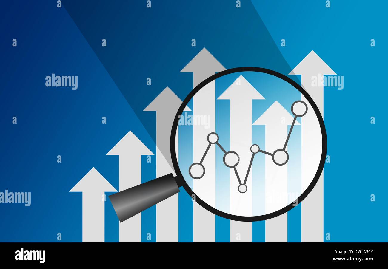 Magnifying glass with stock market graph, 3D rendering Stock Photo - Alamy