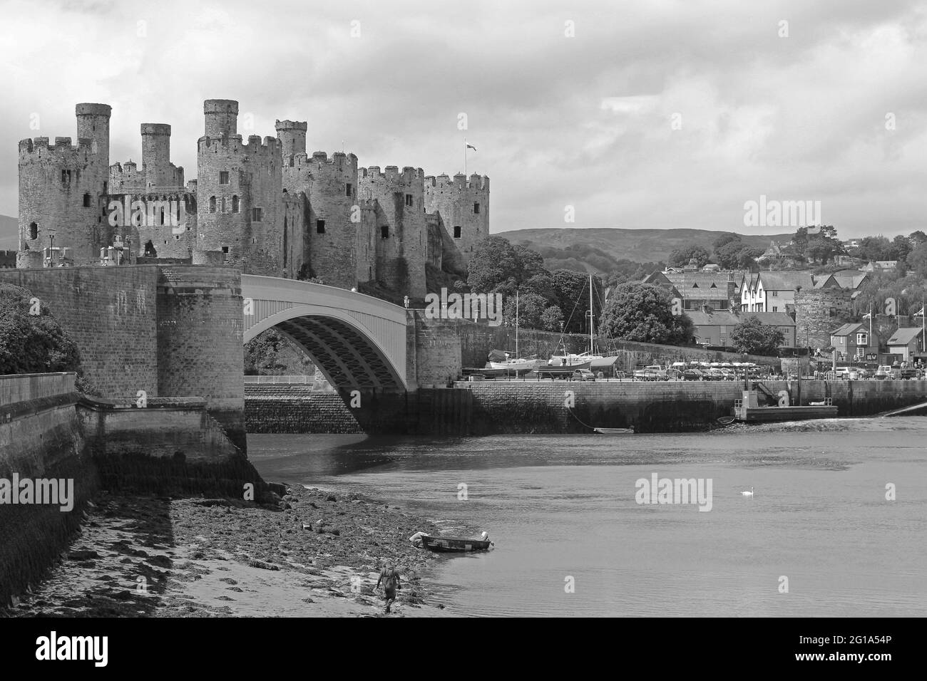 Conwy Bridge and Castle, Wales, UK Stock Photo