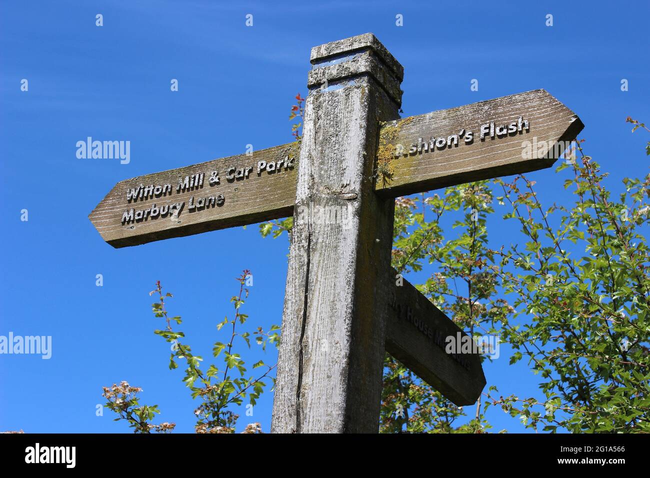 Signpost In Northwich Woodlands, Cheshire, UK Stock Photo