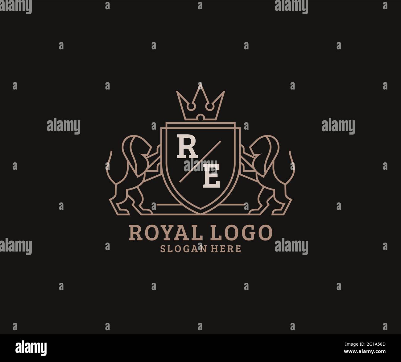 RE Letter Lion Royal Luxury Logo template in vector art for Restaurant ...