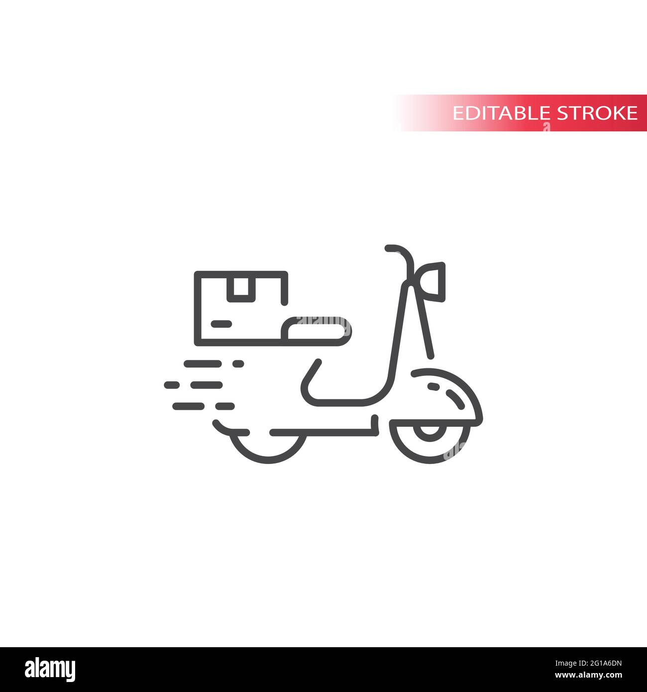 Delivery scooter with box or package icon. Fast shipping symbol and parcel, editable stroke. Stock Vector