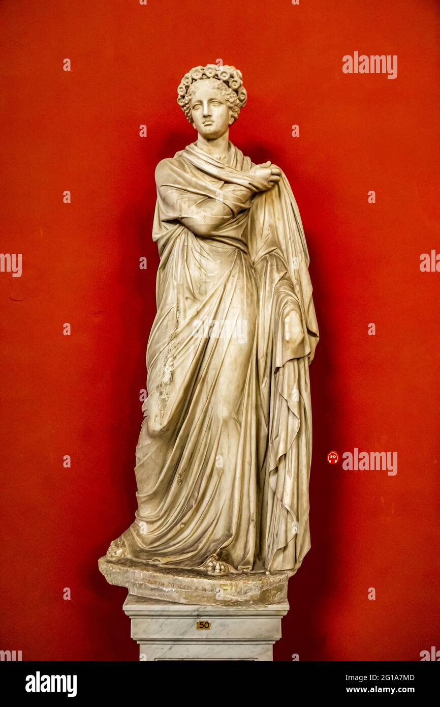 VATICAN - SEPTEMBER 25, 2018: Polyhymnia, muse of sacred song statue at Muses hall of Museo Pio-Clementino in Vatican Museum. It is largest museum com Stock Photo