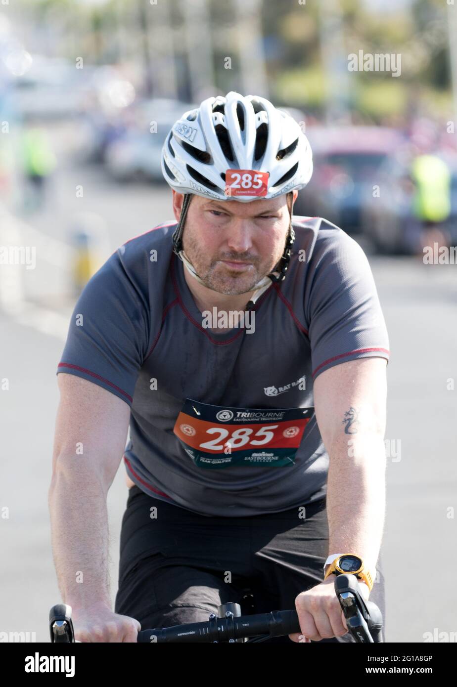 Eastbourne, UK. 6th June, 2021. Triathletes taking part in Tribourne