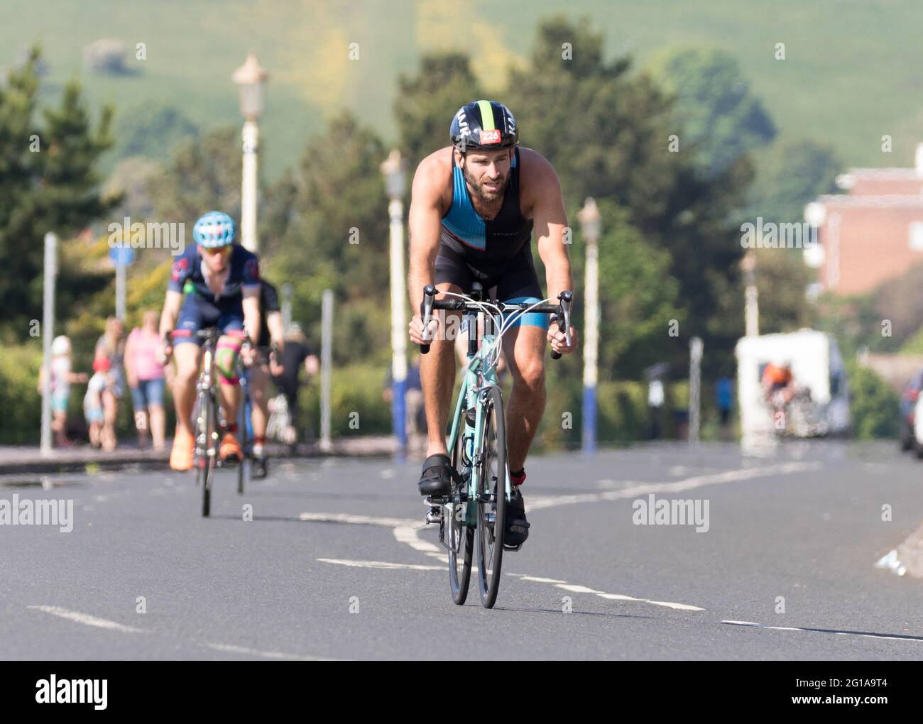 Eastbourne, UK. 6th June, 2021. Triathletes taking part in Tribourne
