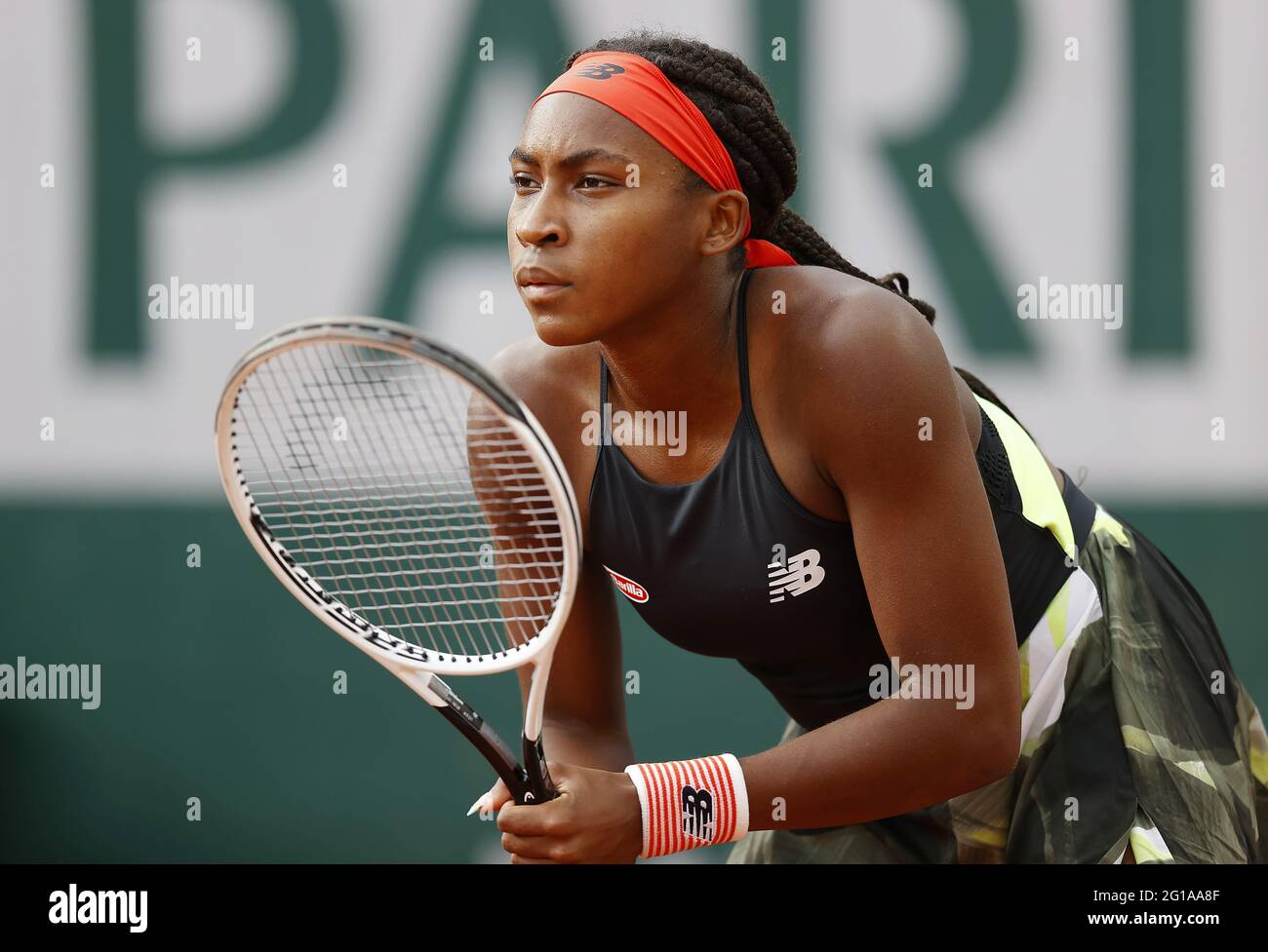 Coco Gauff of the United States during the Roland-Garros 2021, Grand Slam  tennis tournament on June 5, 2021 at Roland-Garros stadium in Paris, France  - Photo Nicol Knightman / DPPI / LiveMedia Stock Photo - Alamy