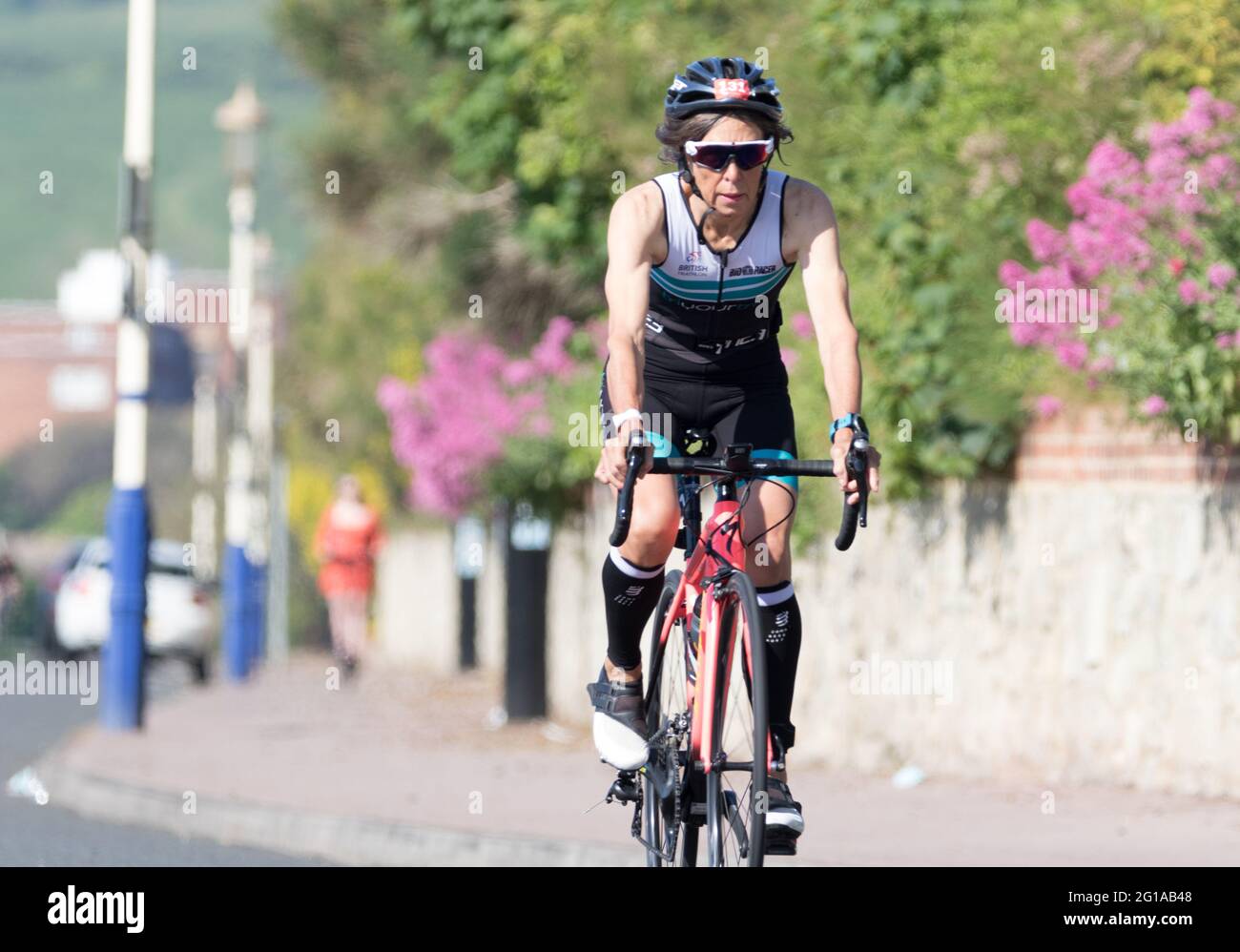 Eastbourne, UK. 6th June, 2021. Triathletes taking part in Tribourne