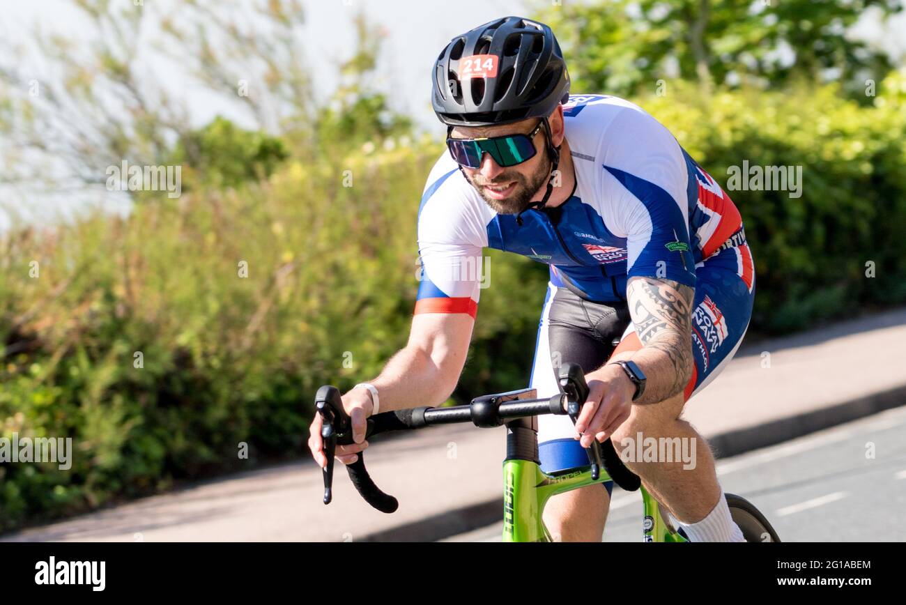 Eastbourne, UK. 6th June, 2021. Triathletes taking part in Tribourne
