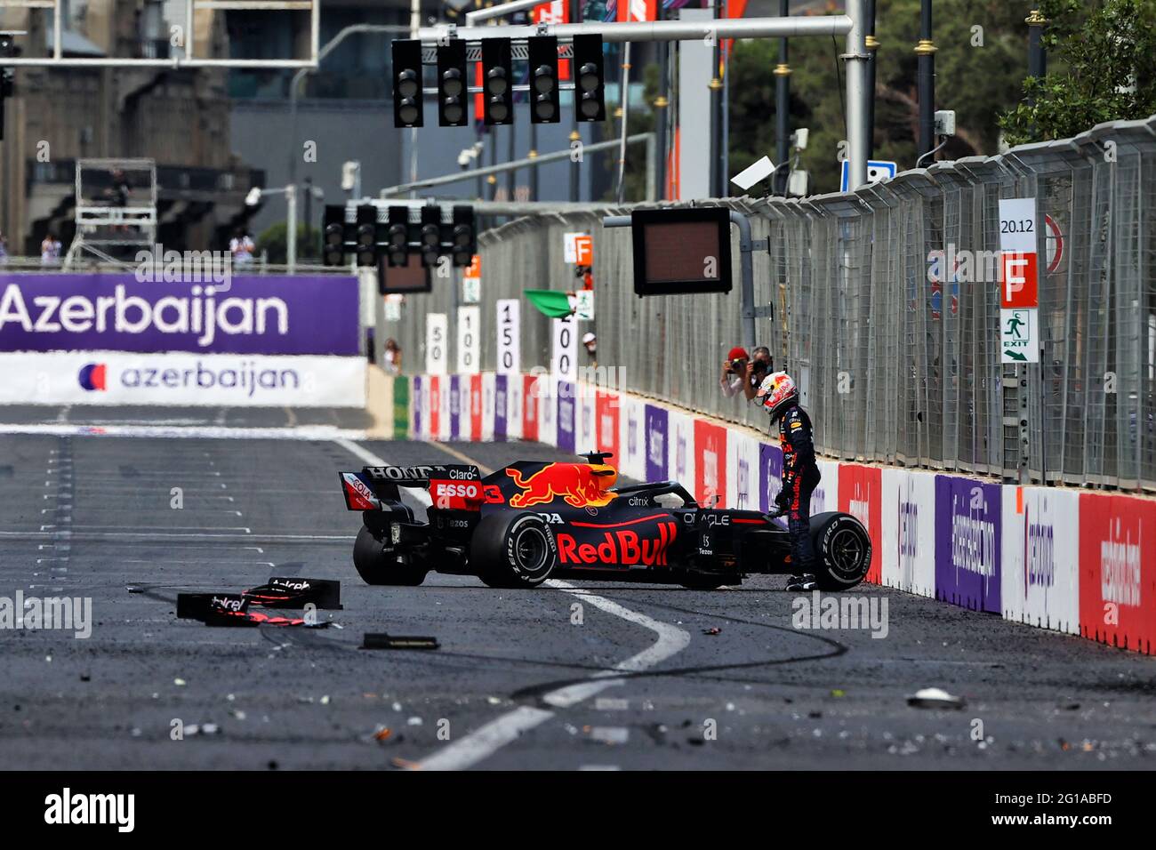 Baku, Azerbaijan. 06th June, 2021. Max Verstappen (NLD) Red Bull Racing RB16B crashed out of the lead of the race. Azerbaijan Grand Prix, Sunday 6th June 2021