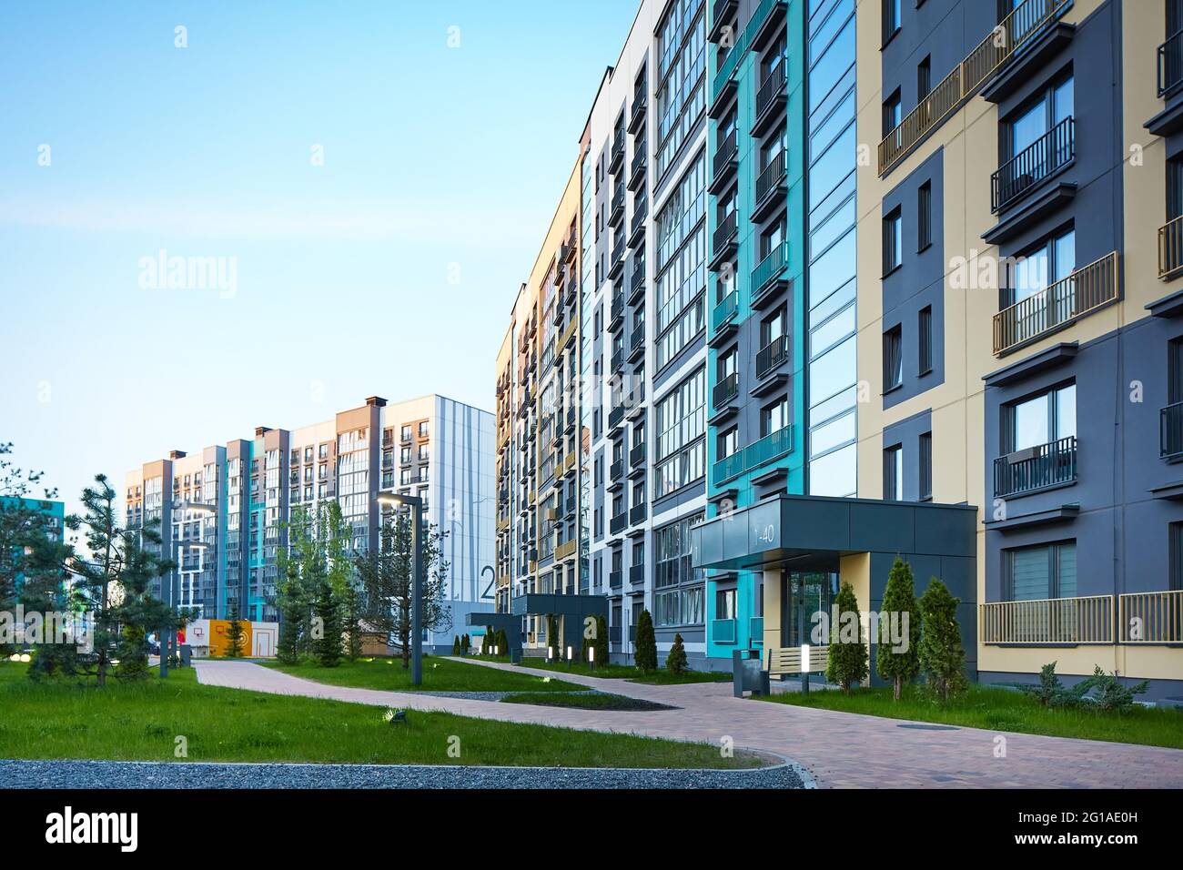New modern block of flats in green area. residential apartment with