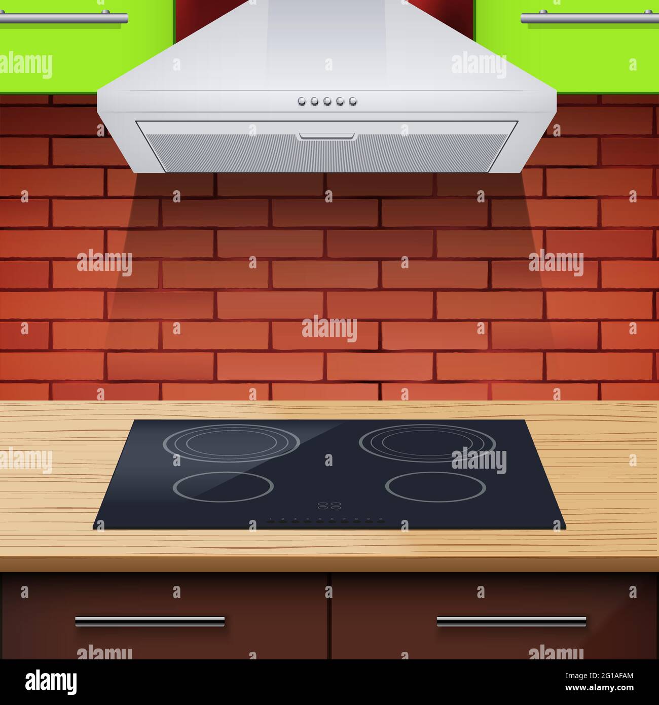 Modern kitchen with Induction hobs and hood. Vector Illustration Stock