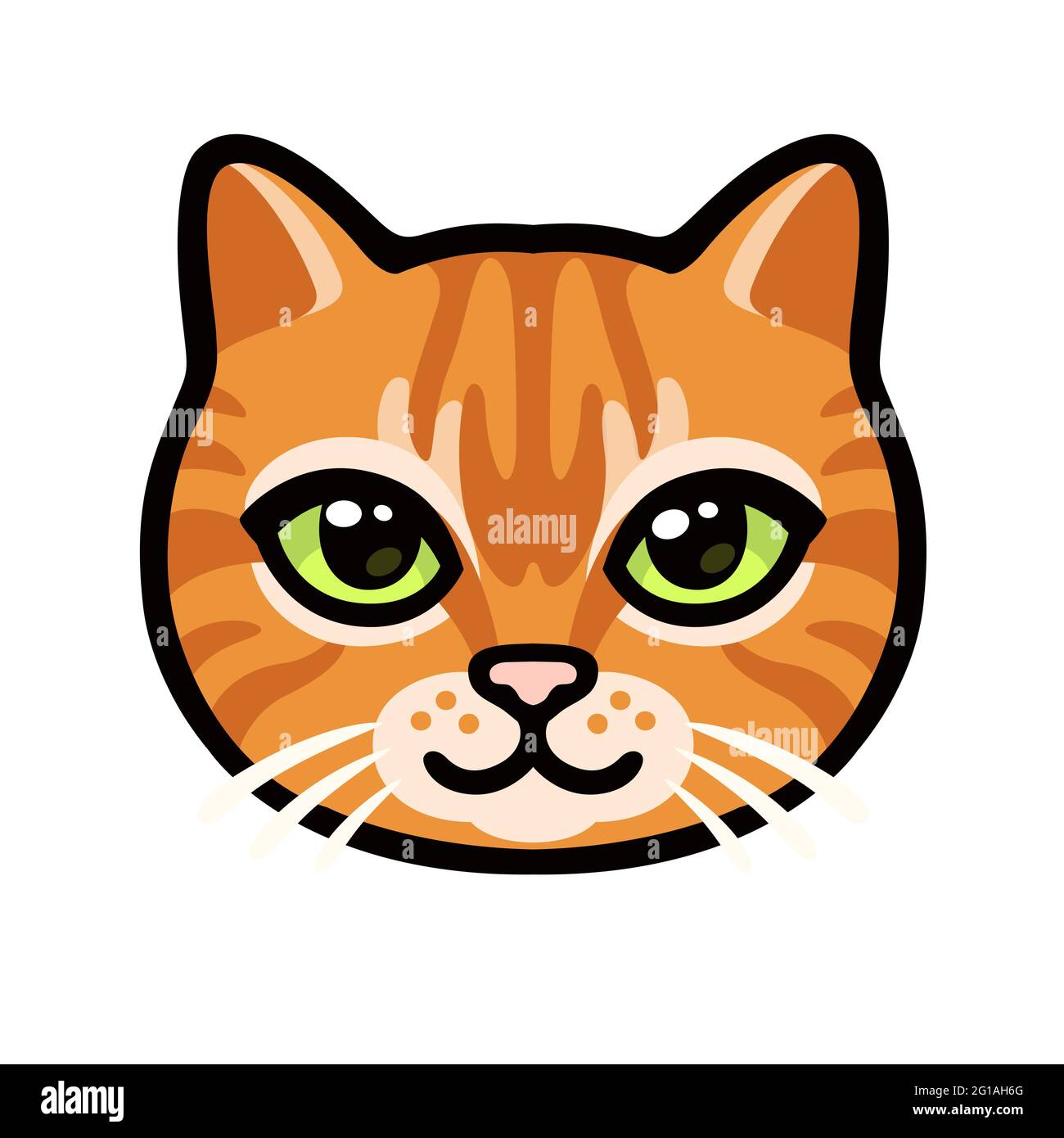 Cartoon ginger tabby cat face drawing. Cute orange kitty portrait, vector clip art illustration. Stock Vector