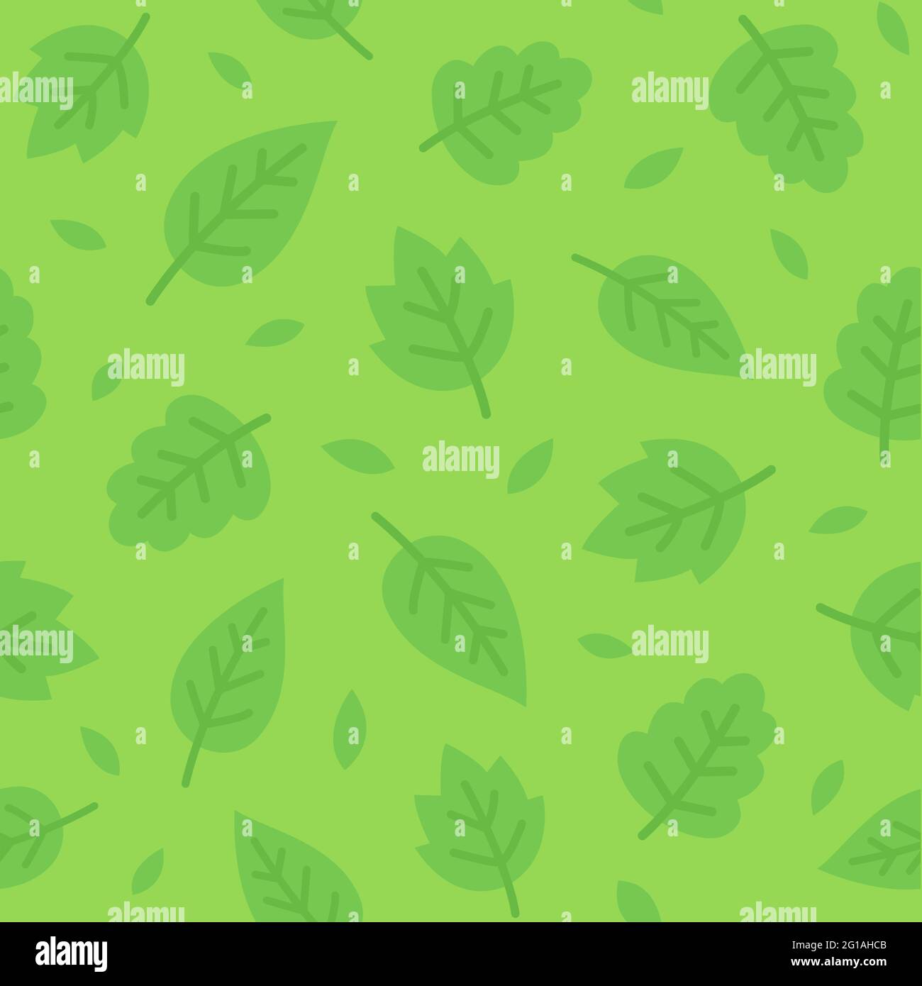 Green leaf seamless pattern. Simple cartoon leaves background texture