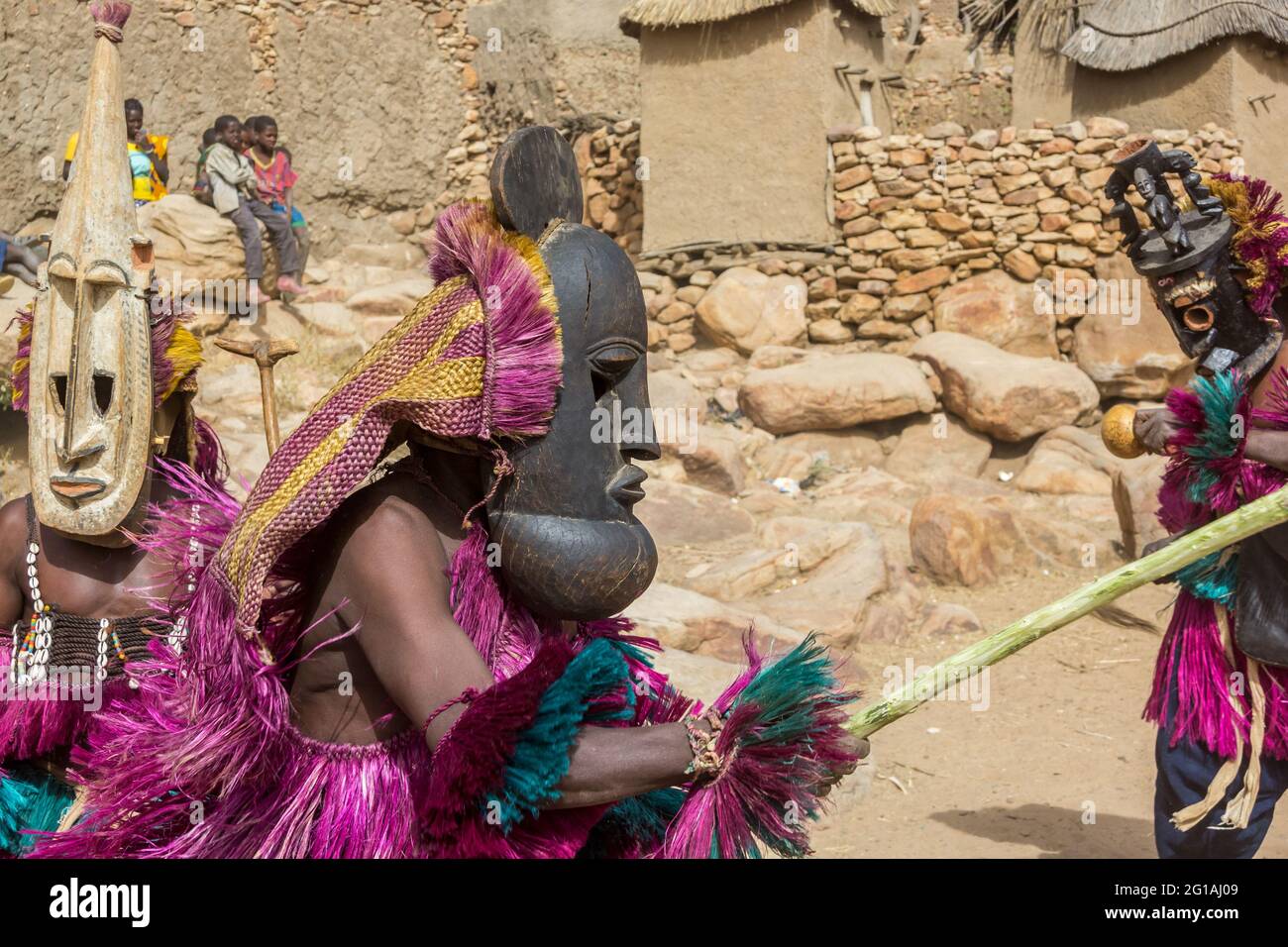 The Funeral Masquerade Dance of the Dogon, Mali Stock Photo