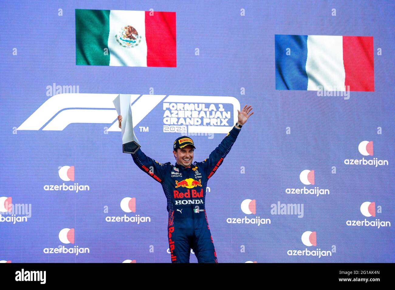 Podium, PEREZ Sergio (mex), Red Bull Racing Honda RB16B, Portrait ...