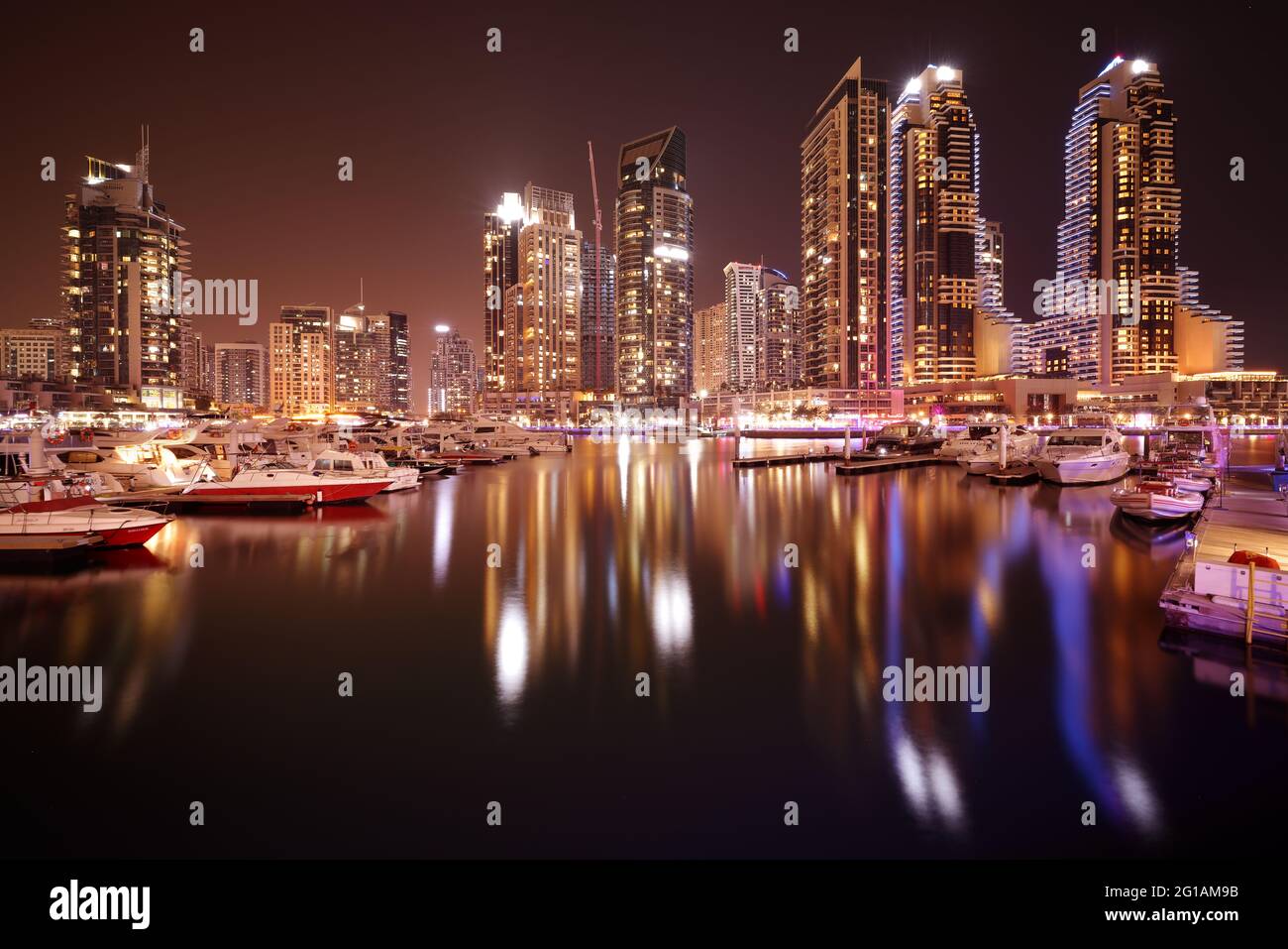 Dubai Marina Walk and Yacht Club, Dubai, UAE Stock Photo