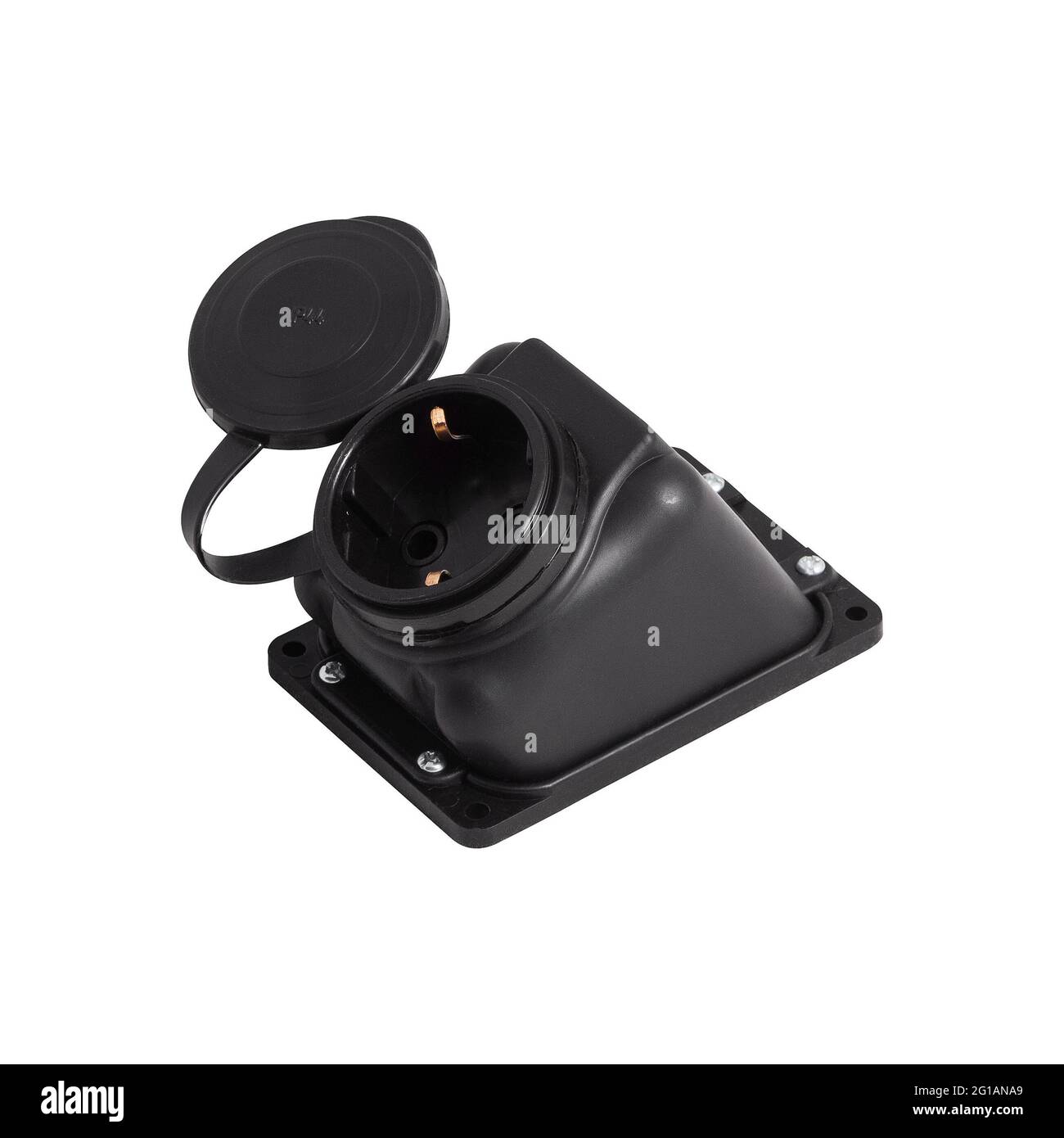 High protection class black electric socket. Socket with protection