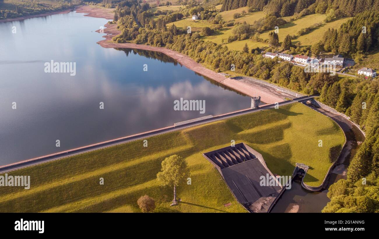 Aerial view of Llwyn-onn Reservoir, Brecon Beacons National Park, Wales, UK Stock Photo