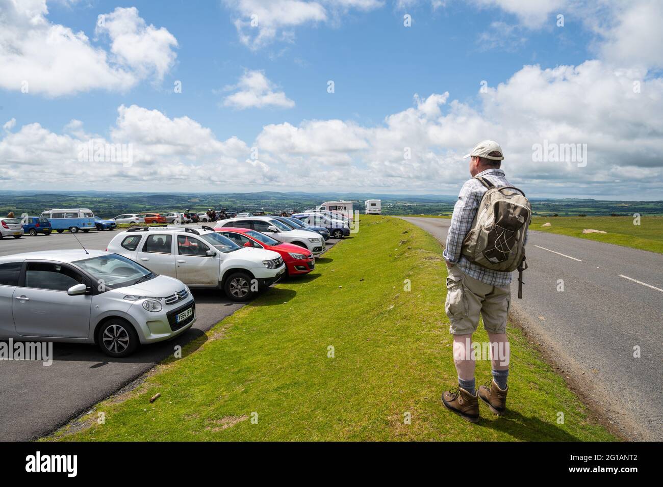 Staple Tor, Dartmoor National Park, Devon, UK. 6th June, 2021. UK Weather: The car parks in Dartmoor National Park were busy as people headed out to enjoy the warm and sunny weather on Sunday afternoon. Credit: Celia McMahon/Alamy Live News Stock Photo