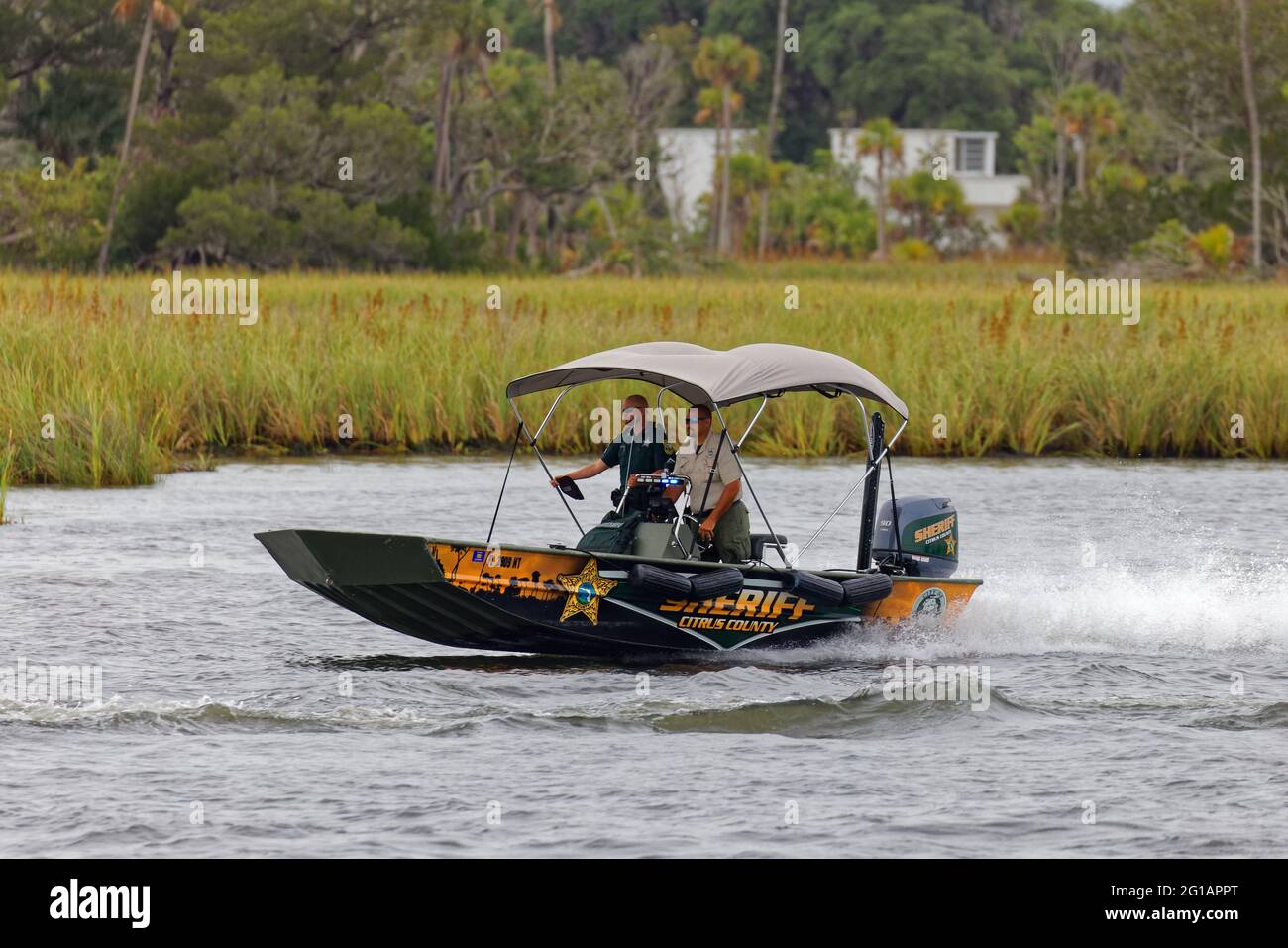 JUNE 5, 2021, CRYSTAL RIVER, FL: Deputies from the Citrus County Sheriff’s Office Marine Division respond to 911 call on the water. Stock Photo
