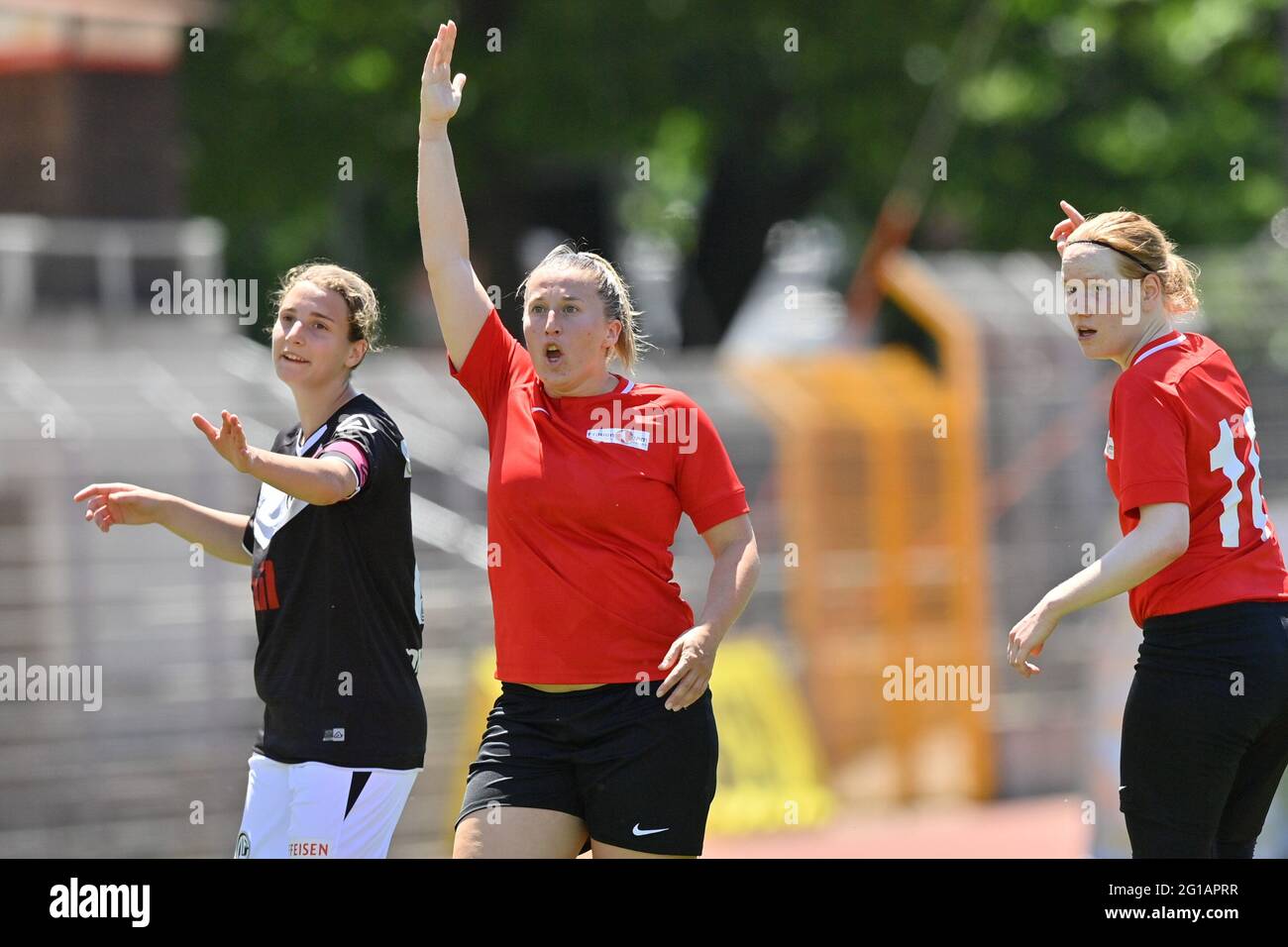 Lugano, Switzerland. 01st May, 2021. May 1st, 2021, Lugano, Stadio Comunale  Cornaredo, AXA Women's Super League: FC Lugano Femminile - FC Luzern, FC  Lugano players let the fans celebrate. In the picture from left: Erika  Vigano, Mathilda Andreoli