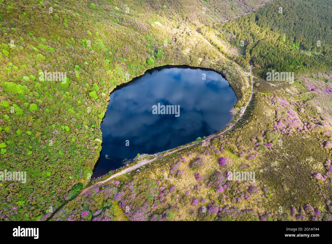 Bay Lough lake in Clogheen, county Tipperary in Ireland. The lake sits on a slope in the midst of the Knockmealdown mountains, looks like a mirror due Stock Photo
