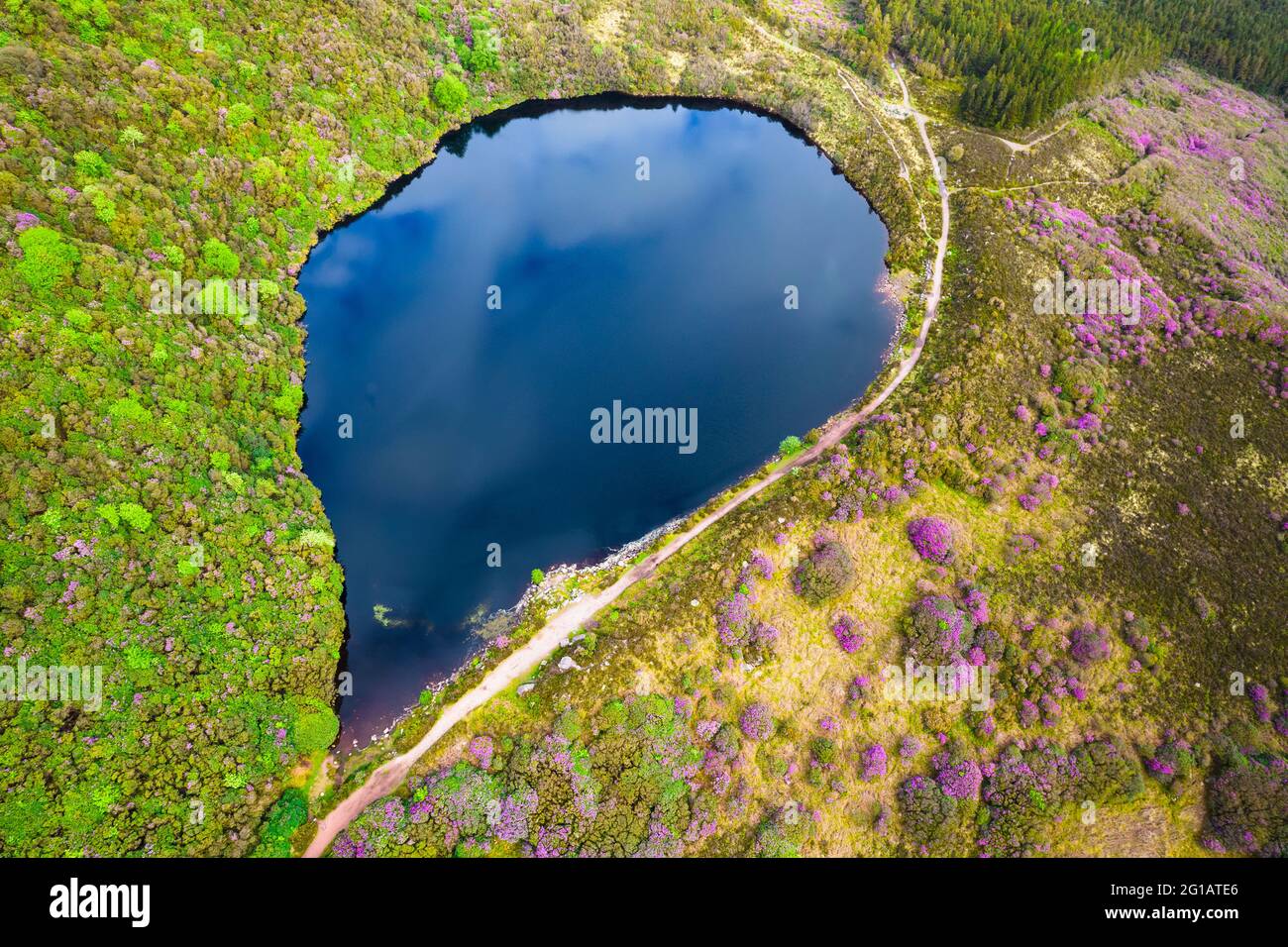 Bay Lough lake in Clogheen, county Tipperary in Ireland. The lake sits on a slope in the midst of the Knockmealdown mountains, looks like a mirror due Stock Photo