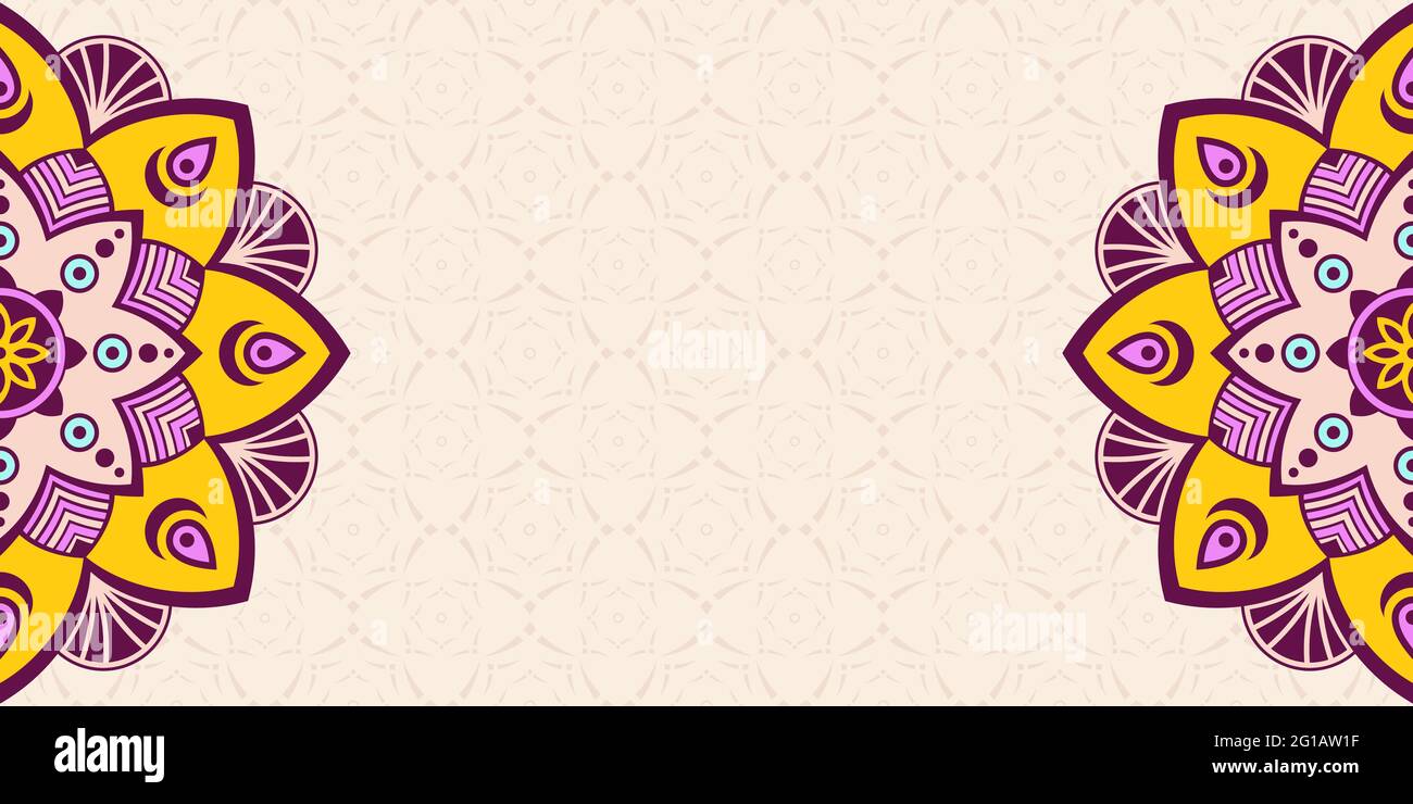 Horizontal Mandalas Banner Decorative Flower Mandalas Background With Place For Text Colorful Abstract Graphics Arabic Islamic East Style Yellow Stock Vector Image Art Alamy
