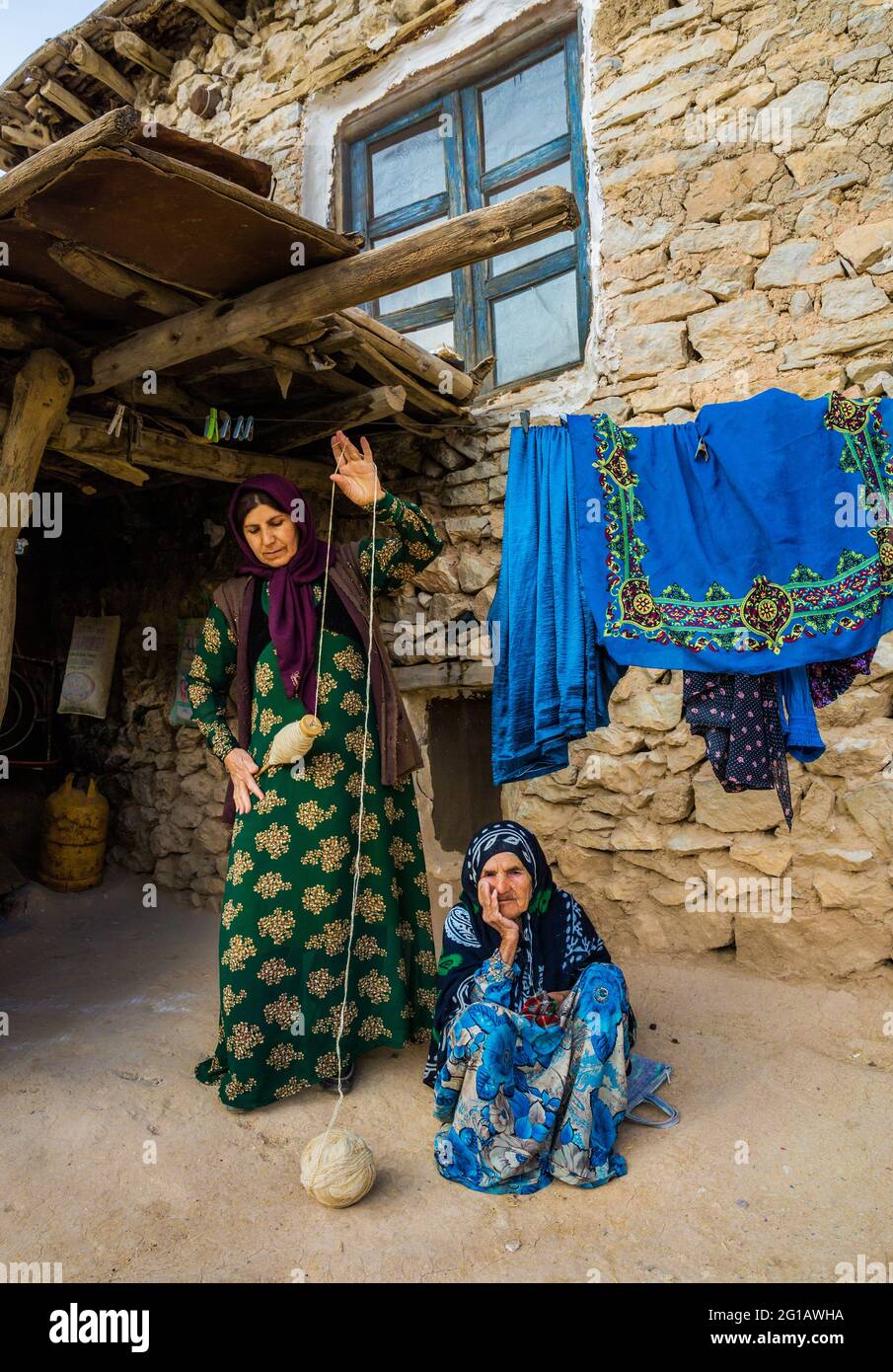 Kurdish women in Palangan village, Kordestan Province of Iran. Stock Photo