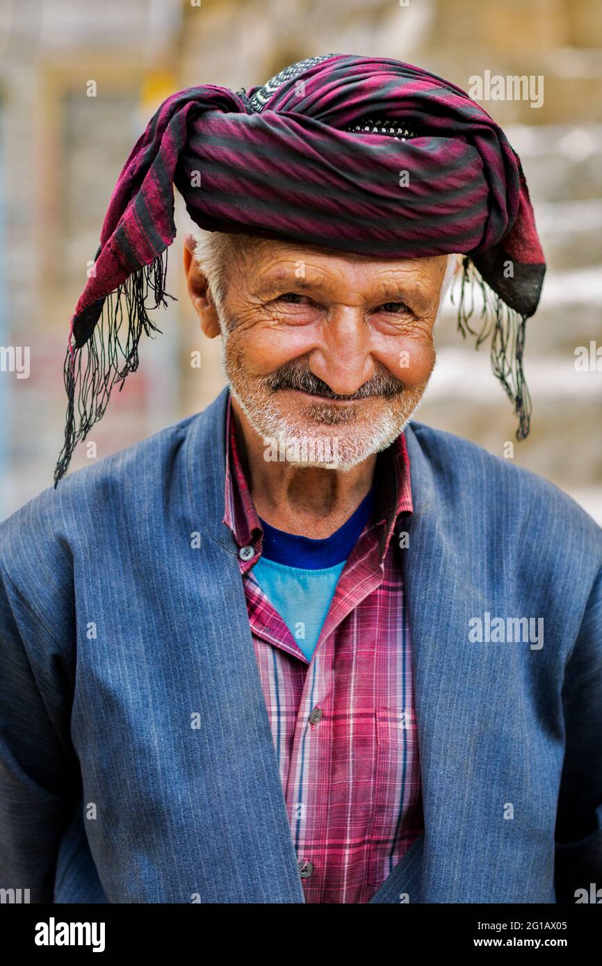 A portrait of Iranian kurd in Hawraman Takht village, Kordestan Province of Iran. Avroman or Hawraman is a mountainous region located in kurdestan. Stock Photo