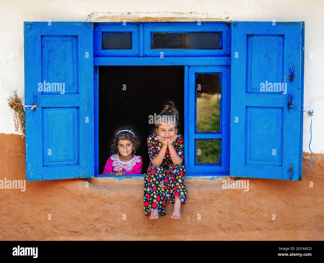 Happy rural girls in Mazichal village, Mazandaran Province of Iran. Stock Photo