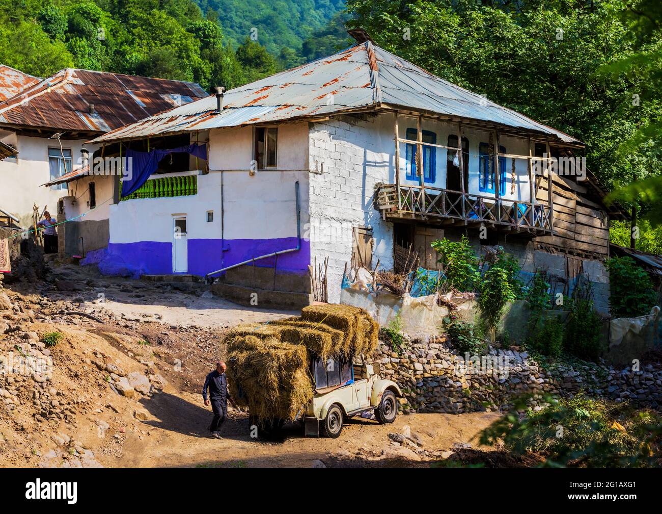 Rural life and traditional architecture in Rudsar village in Gilan Province of Iran. Stock Photo