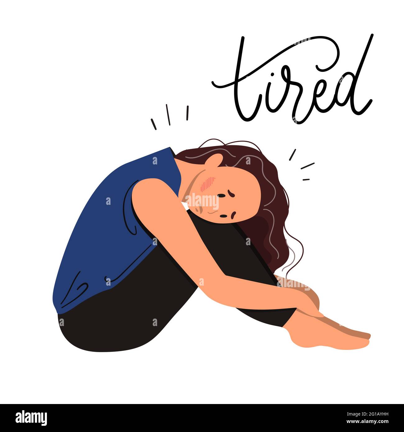 Tired woman sitting on the floor. Concept of emotional burnout or mental  disorder. Colorful flat illustration in cartoon style Stock Vector Image &  Art - Alamy