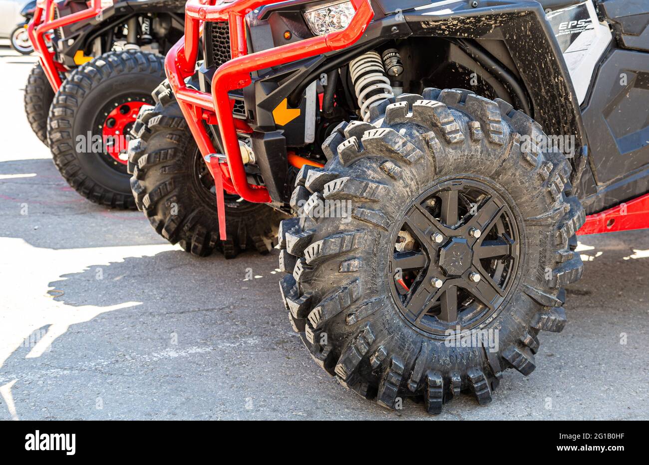 Samara, Russia May 13, 2017 Wheels of atv quad bikes with all