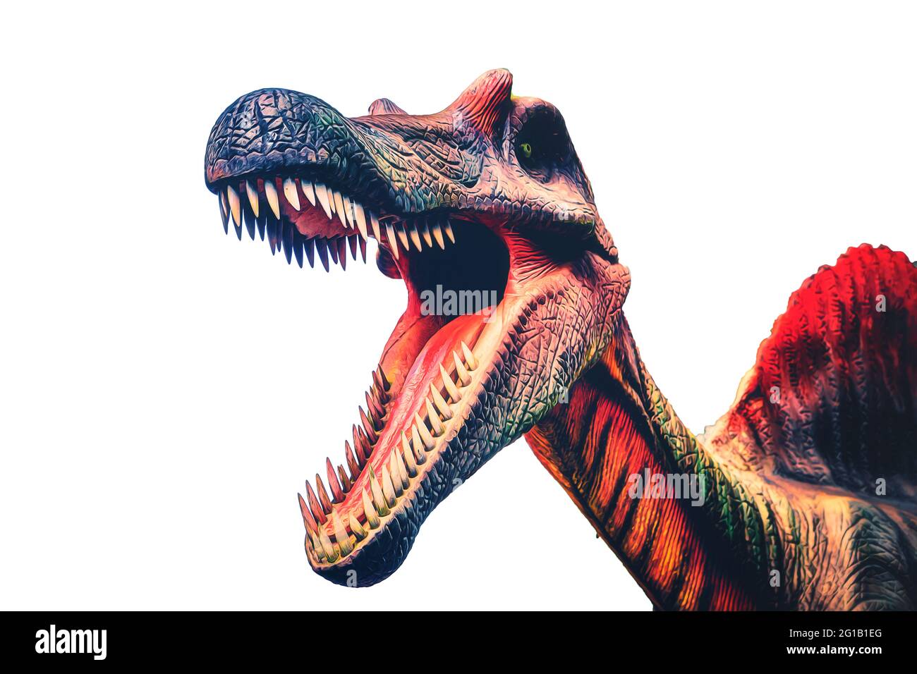 Spinosaurus, aufgenommen in freier Wildbahn und zu einem kunstvollen Pop-Art Druck mit Photoshop verfeinert. Stock Photo