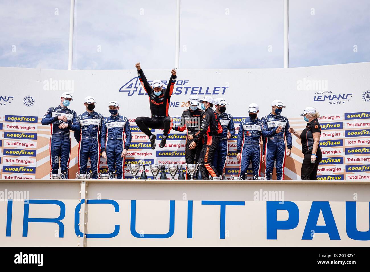 26 Roman Rusinov Rus Franco Colapinto Arg Nyck De Vries Nld Aurus 01 A Gibson G Drive Racing Ambiance Winner Podium During The 21 4 Hours Of Le Castellet 3rd Round Of The