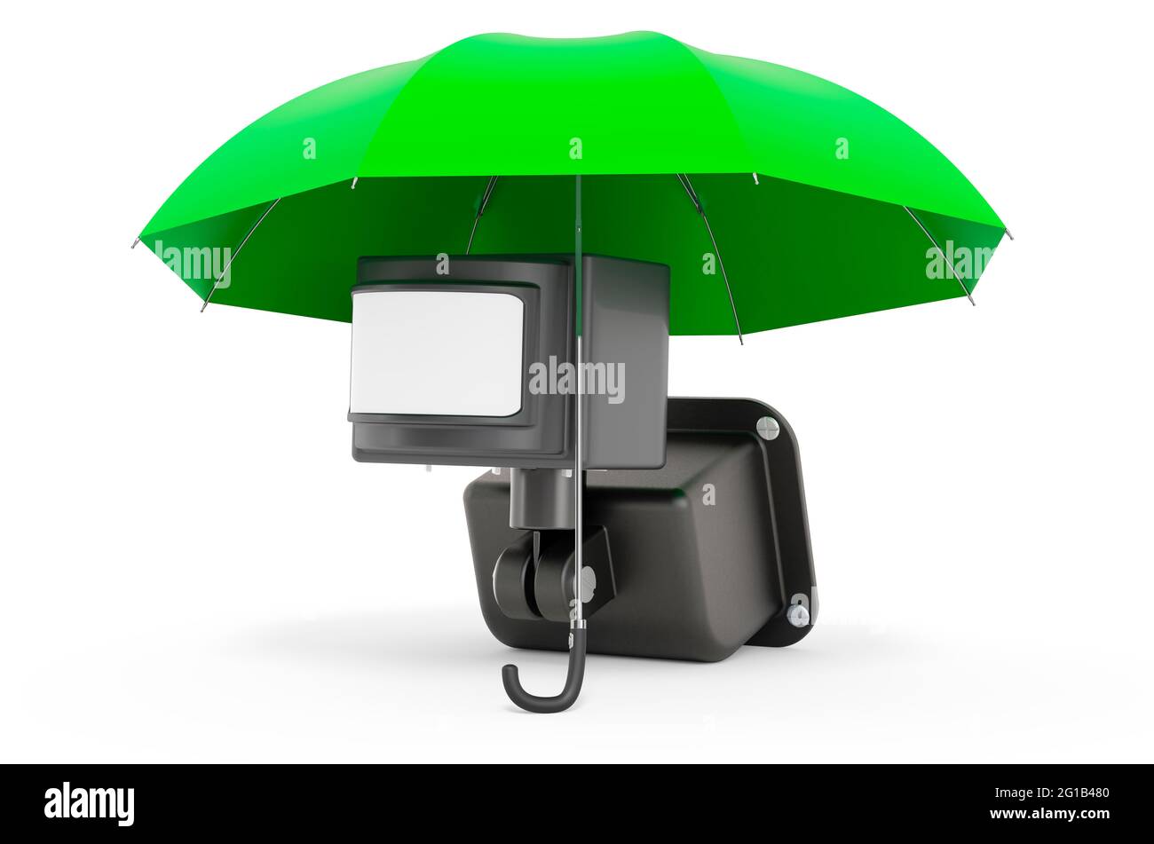 Motion detector under umbrella, 3D rendering isolated on white ...