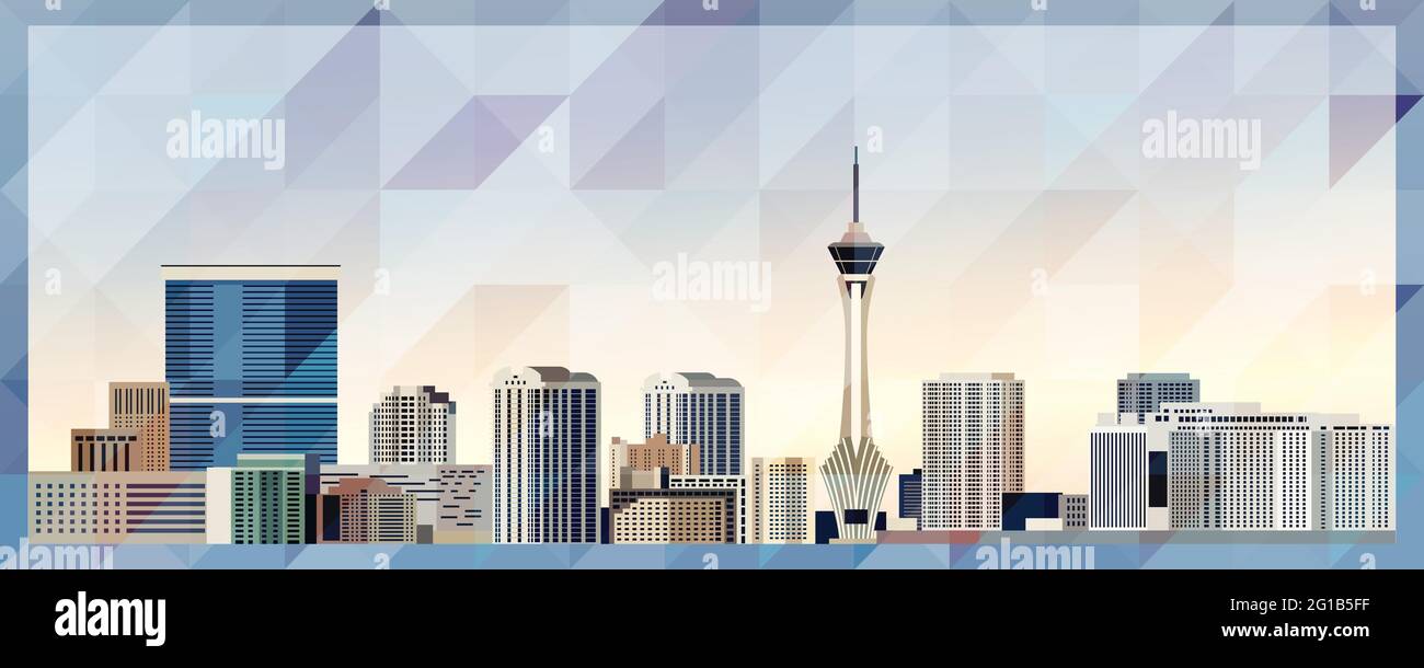 Las Vegas skyline vector colorful poster on beautiful triangular texture background Stock Vector