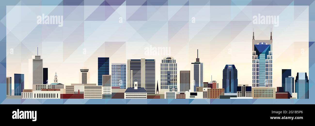 Nashville skyline vector colorful poster on beautiful triangular