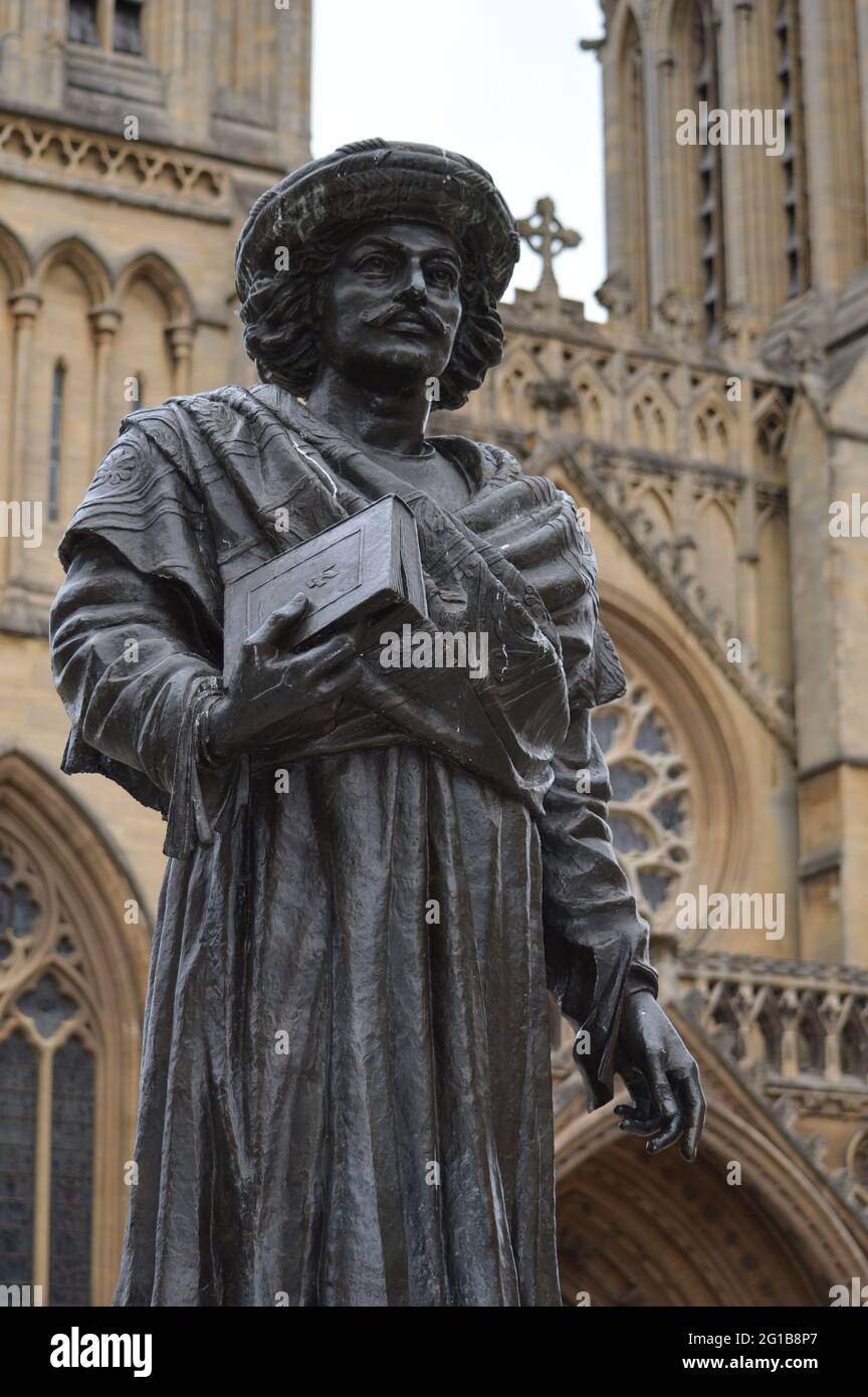 Bristol, UK. 3 June 2021. A Statue of Raja Rammohun Roy in front of Bristol Cathedral, who died of meningitis while visiting Bristol in 1833. Stock Photo
