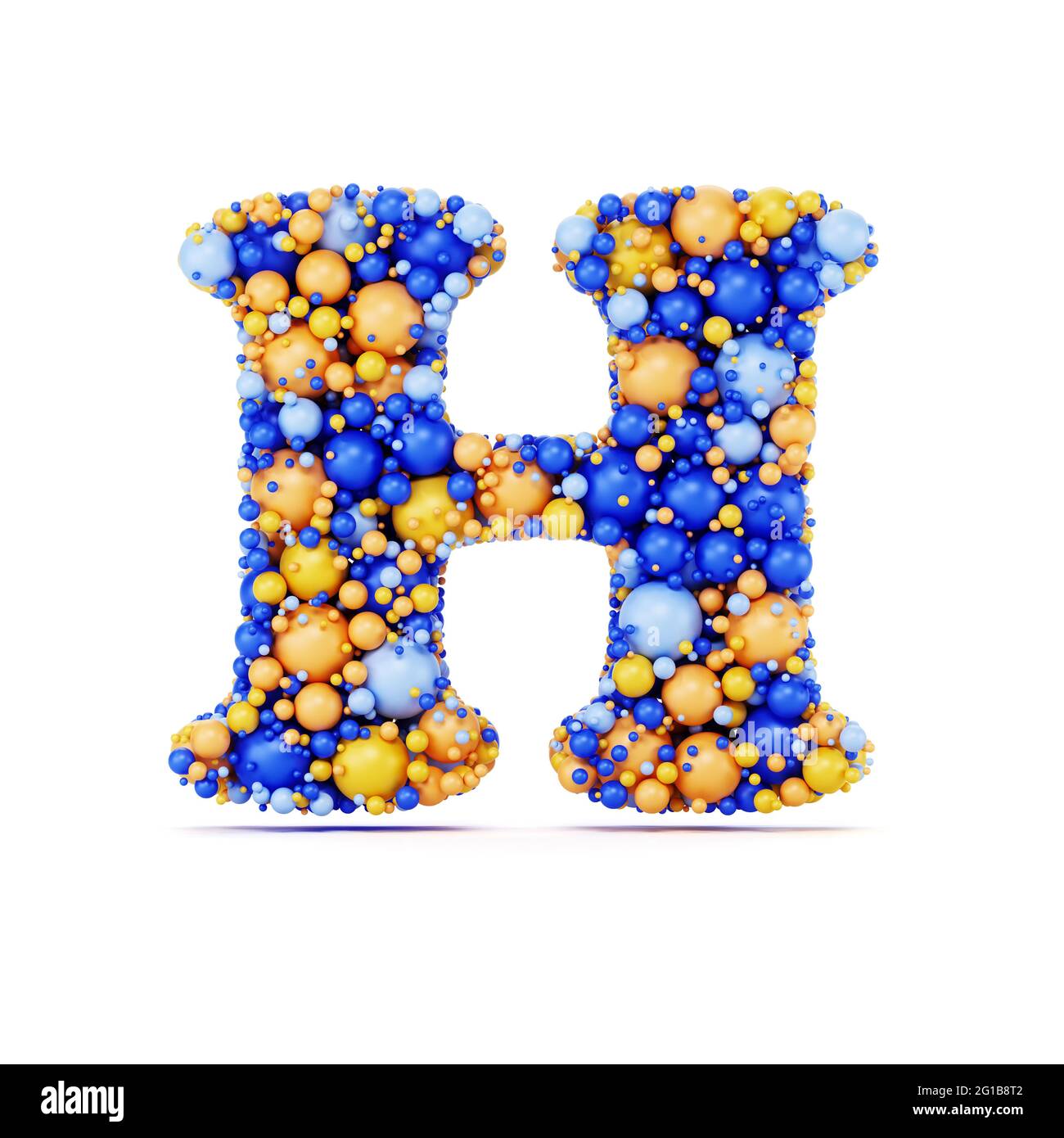 H letter with colored shiny balls. Realistic 3d rendering illustration. Isolated on white background with shadow cast Stock Photo