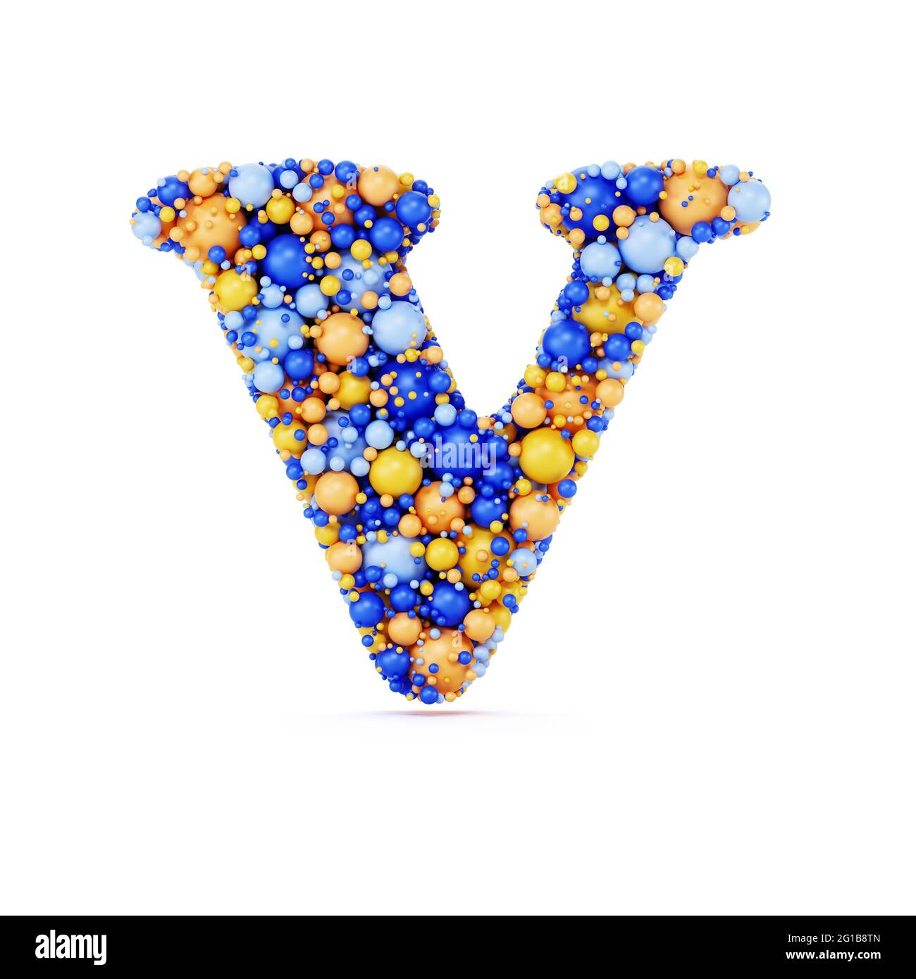 V letter with colored shiny balls. Realistic 3d rendering ...