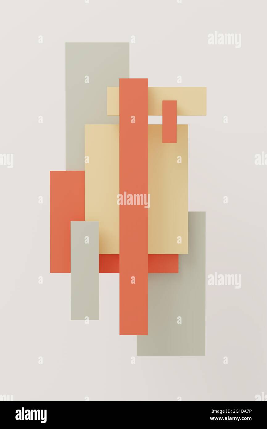 Abstract 3D illustration composed of rectangles against a neutral ...
