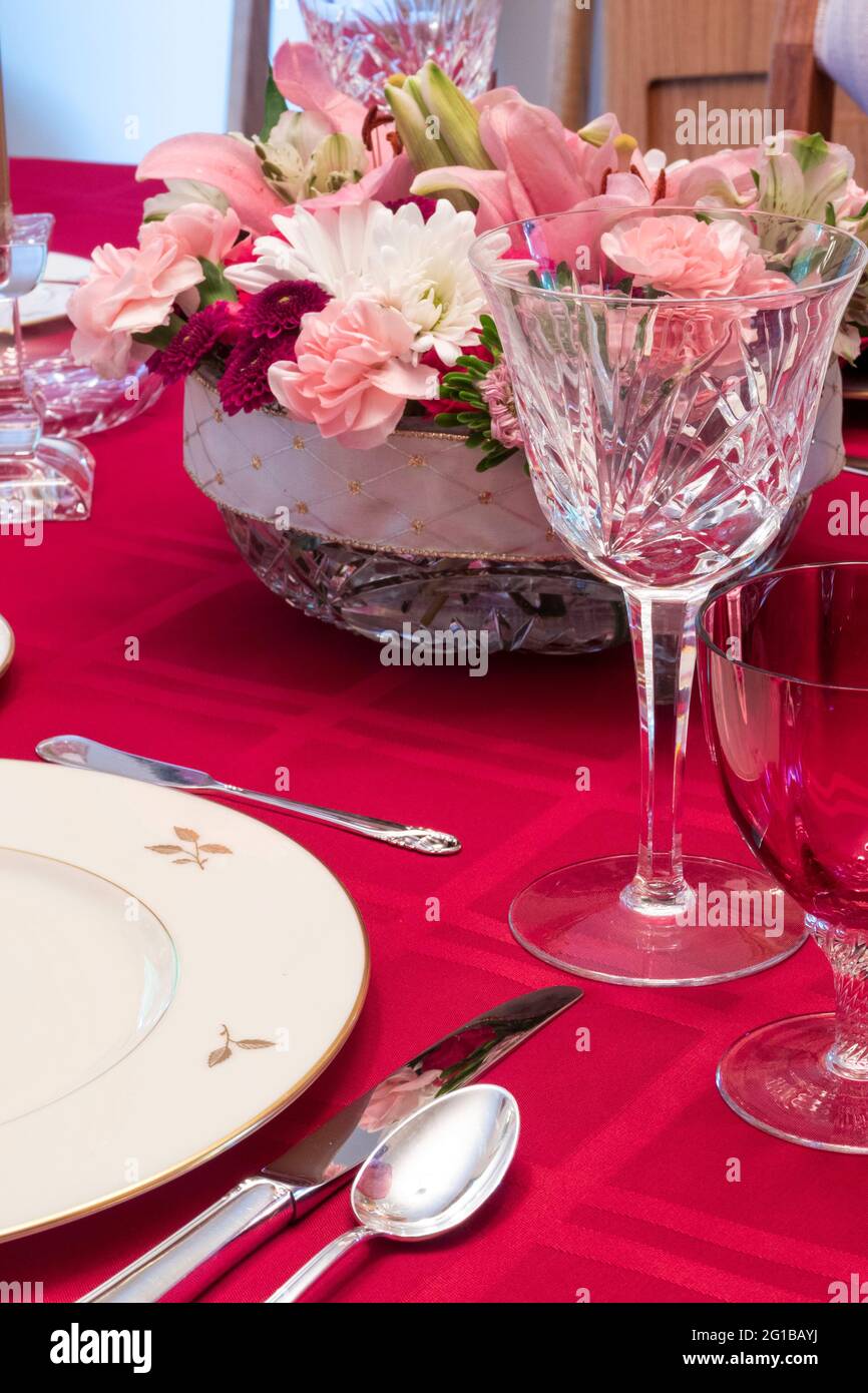 Elegant Dining Room Table Setting, USA Stock Photo