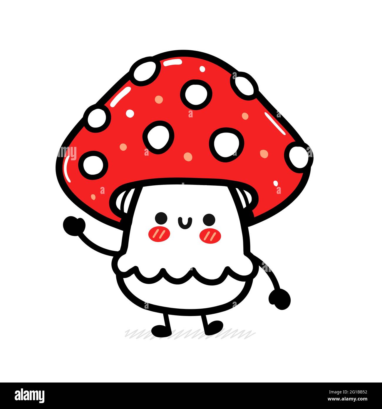 Cute funny happy amanita mushroom. Vector hand drawn cartoon kawaii character illustration icon. Isolated on white background. Funny amanita mushroom mascot character concept Stock Vector